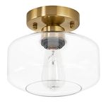 Modern Gold Clear Glass Shade Ceiling Light Fixture, Brass Canopy Semi Flush Mount Ceiling Light, for Hallway, Entryway, Kitchen, Bedroom, Cafe