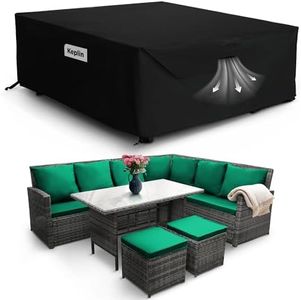 KEPLIN Waterproof Outdoor Furniture Cover - UV, Tear, Fade Resistant, 600D Oxford Fabric, PVC Coating, Air Vent, Attachment Straps & Storage Bag Included for Garden Table & Chairs (250x250x90cm)