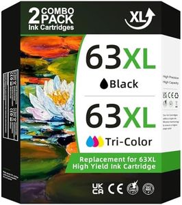 63XL Ink Cartridge for HP Ink 63 XL 63XL Black and Color Combo Pack High Yield Printer Ink 63 XL for OfficeJet 3830 4650 5255 5258 for ENVY 4520 3634 for DeskJet 1112 2132 3630 Printer (1Black,1Color)