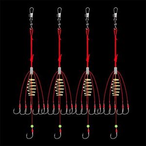 Dyxssm Fishing Feeder Carp Fishing Hooks with Fishing Spring Carp Feeder (Pack of 4) (Red, 10#)