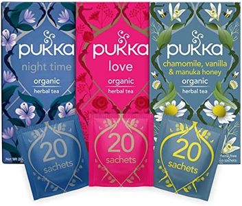 Pukka Herbs Relaxing Tea Selection - Love, Night Time and Chamomile, Vanilla and Manuka Honey - Bundle of 3 boxes, 20 Sachets of Each