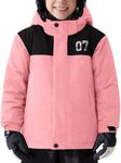 FREE SOLDIER Boys Girls Waterproof Ski Jacket Fleece Lined Warm Winter Snow Coat Kids Winter Jacket with Detachable Hood(Coral Pink,6-7/Girl)