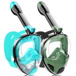 Full Face Snorkel Mask for Adults Teen, Snorkeling Gear with Detachable Camera Mount,Panoramic 180° View, Anti-Fog Anti-Leak Snorkling Set for Man and Women (Black Green+Black)