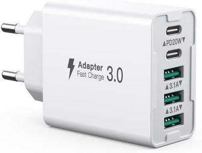 Cargador USB C, 5-Puertos USB C Enchufe Cargador iPhone Carga Rapida, Múltiple Cargador QC3.0 y PD Rápido Pared Adaptador Tipo C para iPhone 16 15 14 13 12 11 Pro MAX XR XS 8 7,Samsung S23 S22, iPad