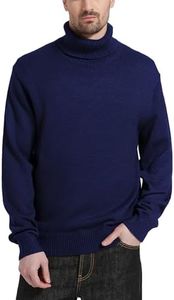 Kallspin Men's Turtleneck Sweaters Wool Blend Mid-Weight Highneck Pullover Sweaters (Navy Blue,2X-Large)