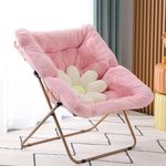 Givjoy Comfy Saucer Chair, Soft Faux Fur Oversized Folding Chair, Flexible Lounge Lazy Chair for Kids Girls Teens Adults, Moon Chair for Dorm Rooms, Bedroom, Living Room