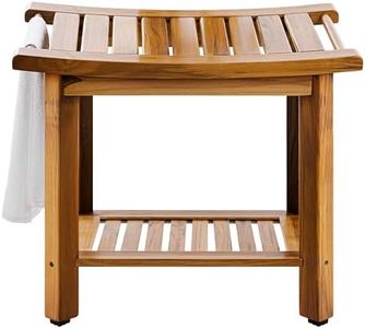 Teak Shower Bench Seat with Handles AB & Co Group, Portable Wooden Shower Bench with Storage Towel Shelf,Waterproof Teak Shower Bench, Shower Chair in Wood to Spa Bathroom Bench