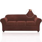 PrinceDeco Couch Cover Velvet Sofa Cover 4 Pieces Couch Covers for 3 Cushion Couch Sofa Pet Friendly Sofa Covers Washable Couch Covers with Non Slip Elastic Bottom(Large, Burnt Brick)