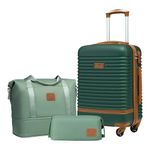 COOLIFE Suitcase Trolley Carry On Hand Cabin Luggage Hard Shell Travel Bag Lightweight with TSA Lock,The Suitcase Included 1pcs Travel Bag and 1pcs Toiletry Bag (Dark green/Brown, 20 Inch Luggage Set)