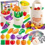 SEMKOTREE Toy Till, 69PCS Play Food Sets for Children Kitchen, Wooden Pretend Play Toy Shop with Fake Money Play Money for Kids UK, Colour Sorting Toys for Toddlers Boys 3 Year Old Girl Toys