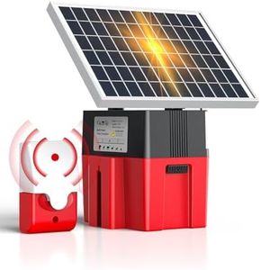 Solar Electric Fence Charger with Siren Alarm, 1.2Joules Fence Energizer, 12000mAh Battery & 10W Solar Panel, 20Miles Range Ideal for Livestock, Poultry