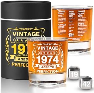 Old Fashioned Glasses 1974-Vintage 1974 old time information 10.25oz Whiskey Rocks Glass -50th Birthday Aged to Perfection - 50 years old gifts Bourbon Scotch Lowball Old Fashioned-1PCS