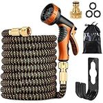 Expandable Garden Hose with 10 Modes Water Spray Gun,3/4"&1/2" Solid Brass Connectors, Durable 3450D Weave, Garden Hose Reel,No-Kink Flexible Magic Water Pipe(75ft/22.5m)