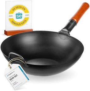 YOSUKATA Carbon Steel Wok Pan – 13,5 “ Stir Fry Pans - Chinese Wok with Flat Bottom Pow Wok - Traditional Japanese Woks - Black Carbon Steel