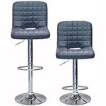 ViscoLogic Series Monoco Adjustable Height Bar Stool Chair with Back, Leatherette, 360 Swivel, Tall Counter Height, 24 to 33 inch with Chrome Pole and Base, Set of 2, Gray