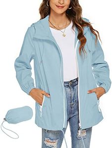 Rapbin - Chubasquero para mujer, impermeable, ligero, cortavientos, plegable, con capucha, para correr al aire libre, S