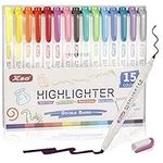 Highlighter Pens Collection Set, Pastel Highlighters,Double Ended Highlighter, Broad and Fine Tips,Warm Assorted Colours,Pack of 15