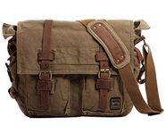 Berchirly Vintage Military Men Canvas Messenger Bag For 13.3-17" Laptop green Size: XL-17.3"