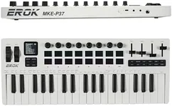 EROK 37 Keys MIDI Keyboard Controller with 3.5mm MIDI Output, 16 Backlit Drum Pads, 8 Knobs, DAW Integration & Arpeggiator, Music Production Equipment and Studio Controller (White)