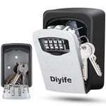 Diyife Key Lock Box, [Outdoor] Weatherproof Wall Mounted Key Safe, Zinc Alloy Key Storage with Slide Cover & Push Button, 4-Digit Combination for 5 House Keys, Airbnb, Garage - Mounting Kit included