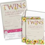 Watercolor Sunflower and Peony Floral Baby Sprinkle Baby Shower Invitations for Twins, 20 5"x7" Fill in Cards with Twenty White Envelopes by AmandaCreation