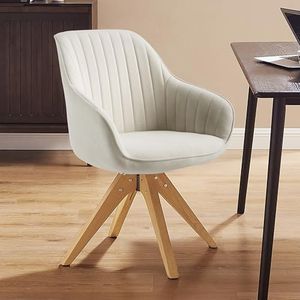 Zouron Chaise de Salle à Manger avec Pieds en Bois, Chaise de Bureau pivotante (360°), Chaise de Cuisine, Chaise Longue avec accoudoirs pour la Maison et Le Bureau, Beige