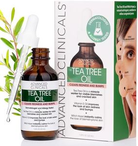 Advanced Clinicals Tea Tree Oil For Skin | Acne Patch Vegan Facial Serum | Targets Redness, Bumps, Acne Scars | Vegan 100% Organic Pure Tea Tree Oil For Face W/Vitamin E & Witch Hazel, 1.8 Fl Oz