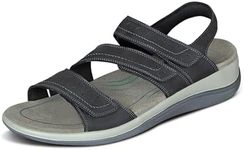 Orthofeet Women's Orthopedic Leather Adjustable Sandals, Black, 10