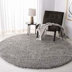 TAUKIR CARPETS Handwoven Plain shag Collection Super Soft Microfiber Silk Touch Rugs with 2 inch Pile Height. Size 5x5 Round, feet Color, Silver