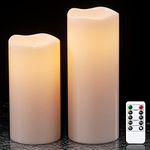 Eldnacele Outdoor Waterproof Flameless Candles with Remote Timer, Battery Operated Large Flickering LED Pillar Candles for Indoor Outdoor Garden Lanterns Decoration Gift(White, D4”x H8” 10”)