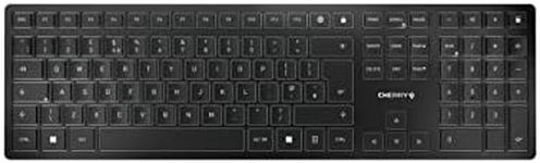 CHERRY KW 9100 SLIM, Wireless Design Keyboard, UK Layout (QWERTY), Choice of Bluetooth or 2.4 GHz RF, Flat Keys, Rechargeable, Grey/Black