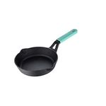 Bergner Elements Cast Iron 20 cm Fry Pan, Pre-Seasoned, for Searing/Browning/Caramelizing/Frying/Toasting, Teal Blue Silicone Handle, Induction & Gas Ready, 7-Year Warranty by Bergner