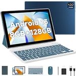 2024 Newest Android 13 Tablet with Keyboard 10 Inch 2 in 1 Tablets, 8GB RAM+128GB ROM/1TB Expandable Tablet PC, Quad-Core 2.0GHz CPU 10" HD Screen, 2.4G/5G WiFi 6 BT 5.0 Tableta with Case Mouse Stylus