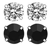 Solidindia Craft Set of 2 Pair Crystal Magnetic Stud Earrings Black and Silver for Men and Women