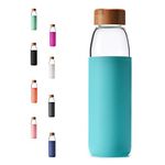 Veegoal 18 Oz Borosilicate Glass Water Bottle with Bamboo Lid and Protective Sleeve-Bpa Free (Teal)