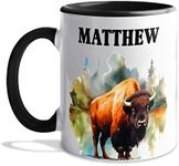 Buffalo Bison Accent Mug 11 Oz, Personalized American Buffalo Bison Coffee Mug Gift for Men Women Birthday Christmas, Buffalo Bison White Mug, Customized American Buffalo Bison Coffee Cup with Name