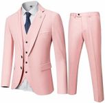 MY'S Men's 3 Piece Slim Fit Suit Set, 2 Button Blazer Jacket Vest Pants with Tie, Solid Wedding Dress Tux and Trousers Light Pink