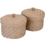 Sea Team 2 Pack Jute and Cotton Linen Storage Basket Cute Round Box for Toiletry Toy Sundry Item 2 Liters Desk Gadget Organizer with Lid(Small B)