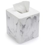 BTSKY Cube Resin Marble Pattern Tissue Box - Square Decorative Tissue Holder Cover Organizer for Vanity Countertops, Napkin holder Box, Office Home Decoration, White