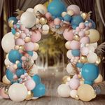 Blue Gold Pink Balloon Arch Kit, Dusty Blue Pink Nude Sand White Metallic Gold Balloons for Boy Baby Shower Bridal Shower Father's Day Graduation Wedding Birthday Party Decorations