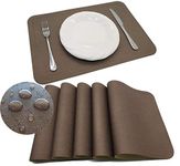 Tennove Placemats Set of 6, PU Leather Table Mats Stain Resistant Washable Placemats for Kitchen Dining Table (PU-Brown)