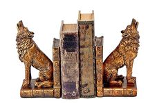 Bellaa 26362 Howling Wolf Bookends Set of 2 Wolves Books CD DVD Holder