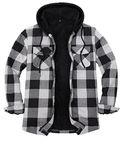 ZENTHACE Men's Sherpa Lined Full Zip Hooded Plaid Shirt Jacket, Checkered Gery, Large