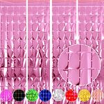 Wobbox Big 3Ft X 6Ft Pink Color Tinsel Metallic Square Foil Curtain Backdrop Door Window Curtain Party Decoration, Foil Curtain For Birthday Decoartion (Pack Of 4)