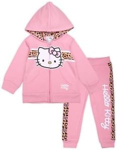 Hello Kitty Sanrio Girls 2 Piece Zip Up Hoodie and Pants Set for Infant, Toddler, Little and Big Kids, Peach, 18 Months