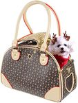 BETOP HOUSE Fashion Dog Carrier PU Leather Dog Handbag Dog Purse Cat Tote Bag Pet Cat Dog Hiking Bag, Brown, Small 38 * 23 * 17cm