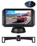 Jelkuz AHD 1080P Backup Camera 5 inch Rear View Camera Monitor Kit IP68 Waterproof Super Night Vision Reverse Camera for RV Cars Trucks DIY Guide Line