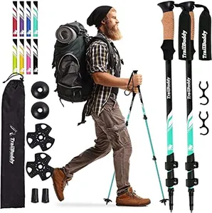 TrailBuddy Trekking Poles - Lightweight, Collapsible Hiking Poles for Snowshoe & Backpacking Gear - Pair of 2 Walking Sticks for Hiking, 7075 Aluminum with Cork Grip