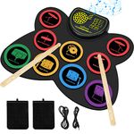 9-Pads Electronic Drum Set, Lychee Kids Electric Drum Set, Roll-Up Stereo Drum Practice Pad Drum Kit with Built-in Speaker Drum Pedals Drum Sticks, Great Xmas Holiday Birthday Gift for Beginners