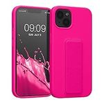 kwmobile Case Compatible with Apple iPhone 13 - Case with Hand Strap and Stand Soft TPU Silicone Coating - Neon Pink